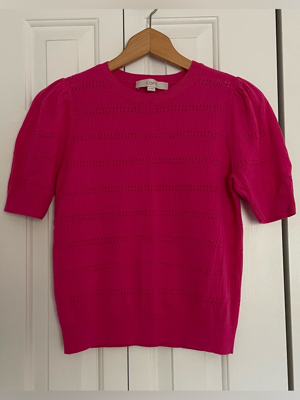 LOFT Women's Pink Knit Short Sleeve Sweater Top